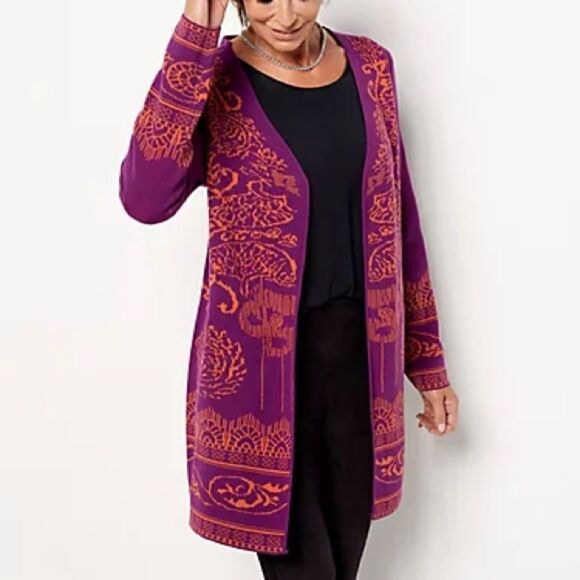 Attitudes by Renee Global Illusions Open Front Cardigan - Picture 1 of 5